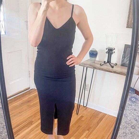 Alice + Olivia Slip Dress Midi Black 6 - Picture 8 of 9